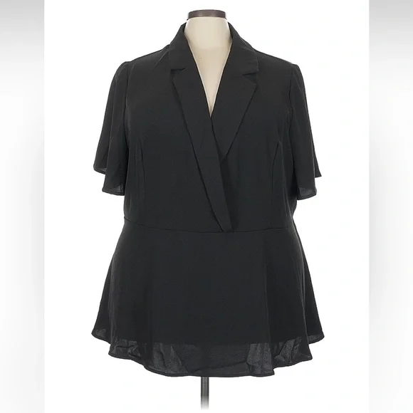 Bloomchic Women's Black Size 26 Blouse Short Sleeve Collar V Neck NWT Plus Size - Picture 1 of 6